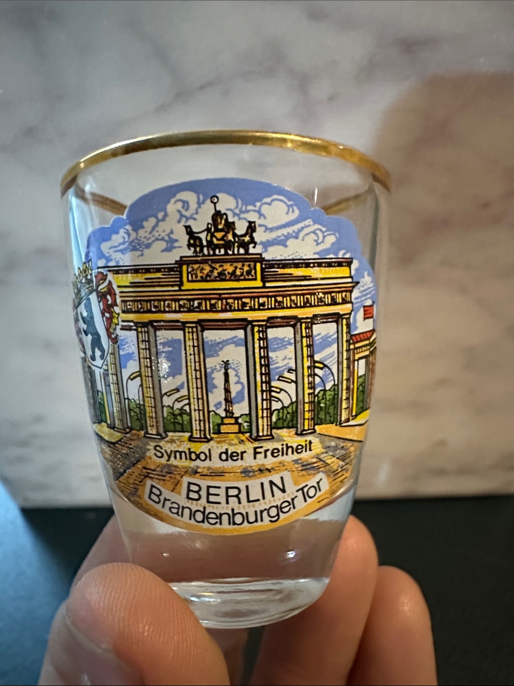 Berlin Brandenburger Tor Decorative Glass Shot Glass - Gold, Blue, White